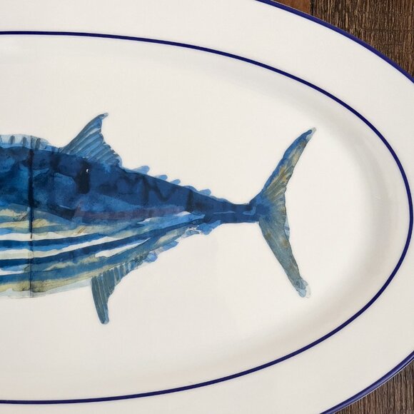 Williams-Sonoma La Mer Fish Porcelain Platter Large Blue Fish Marc Lacaze 2008 - Picture 3 of 16
